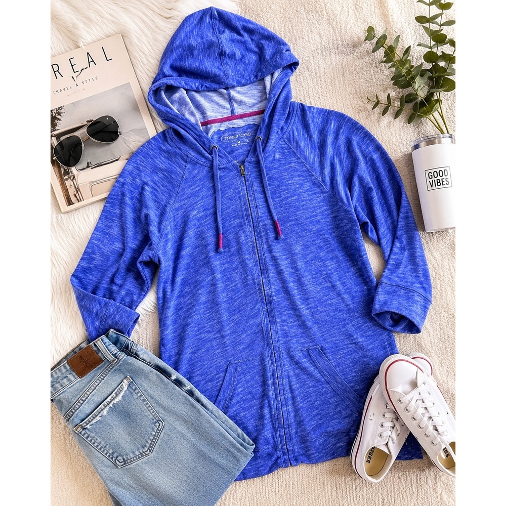 Maurices Blue Space‎ Dye Zip Hoodie Tunic Jacket Medium Casual Athleisure